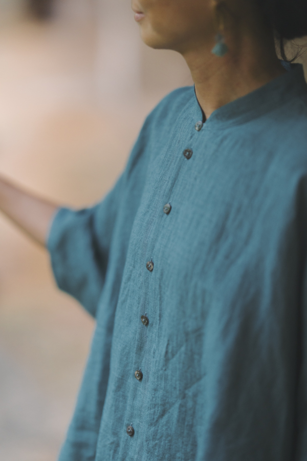 ヨーガンレール 麻 100% リネンムラ染めシャツ 羽織り Mサイズ チャコール-